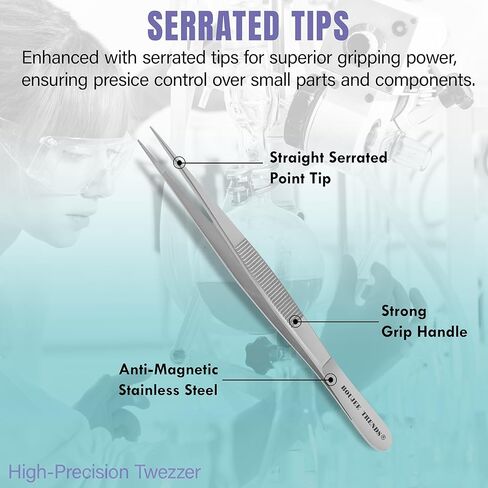 ملقط تلبيس عالي الدقة من الفولاذ المقاوم للصدأ مع نقطة مسننة قوية ومستقيمة لاستخدام أدوات مهندس مختبرات للاستخدام الفني العلمي متعدد الأغراض (6 بوصة) in Kuwait