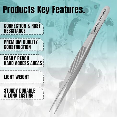 ملقط تلبيس عالي الدقة من الفولاذ المقاوم للصدأ مع نقطة مسننة قوية ومستقيمة لاستخدام أدوات مهندس مختبرات للاستخدام الفني العلمي متعدد الأغراض (6 بوصة) in Kuwait