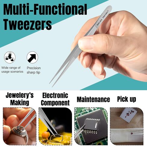 ملقط تلبيس عالي الدقة من الفولاذ المقاوم للصدأ مع نقطة مسننة قوية ومستقيمة لاستخدام أدوات مهندس مختبرات للاستخدام الفني العلمي متعدد الأغراض (6 بوصة) in Kuwait