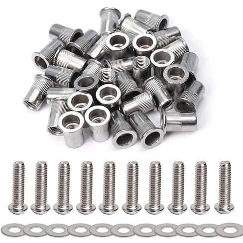 Stainless Steel 1/4-20 Rivet Nuts and Bolts 3/4" Button Head Socket Cap Screws 1/4-20 Flat Washers Rivnut Threaded Nutsert 30-Set in Kuwait
