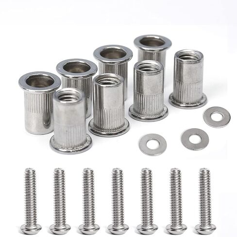 Stainless Steel 1/4-20 Rivet Nuts and Bolts 3/4" Button Head Socket Cap Screws 1/4-20 Flat Washers Rivnut Threaded Nutsert 30-Set in Kuwait