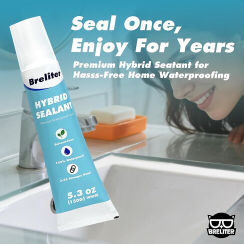 Hybrid Sealant - Premium Waterproof Caulk for Bathroom, Kitchen, Sink Repairs, Cures Underwater, No Gun Needed, Solvent-Free, Paintable & Stays White (5.3 oz/150g) in Kuwait