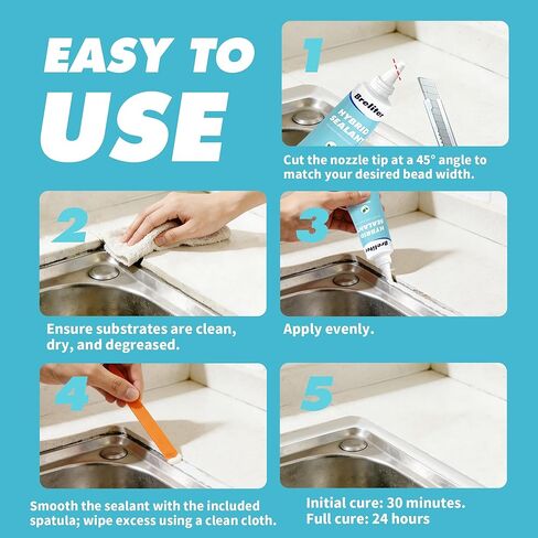Hybrid Sealant - Premium Waterproof Caulk for Bathroom, Kitchen, Sink Repairs, Cures Underwater, No Gun Needed, Solvent-Free, Paintable & Stays White (5.3 oz/150g) in Kuwait