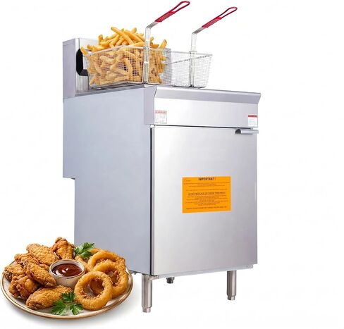 Heavy-Duty Commercial Propane Deep Fryer, 90,000 BTU 3-Tube Stainless Steel Gas Fryer, 40 lb Capacity with Commercial Grade Thermostat & 2 Baskets, ETL Sanitation Listed in Kuwait