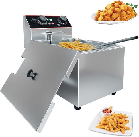 6.3QT Stainless Steel Electric Deep Fryer with Basket, 1500W Countertop Fryer with Adjustable Temperature Control for Home Kitchen and Restaurant, 6L Capacity in Kuwait