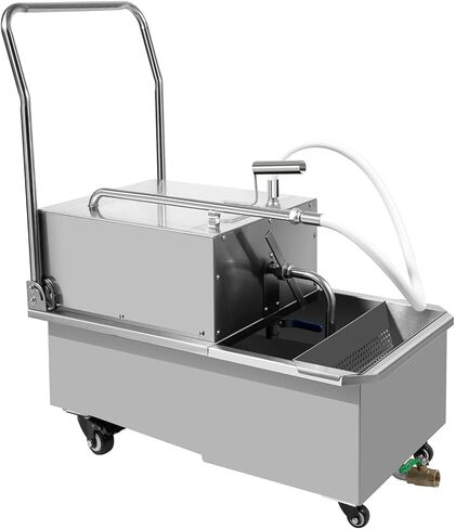 55 L /14.5 Gal Fryer Filter Machine 550W 110V Deep Fryer Oil Filter Machine with Oil Filtration System Stainless Steel Commercial Mobile Filter Cart with Wheels for Restaurant Supermarket in Saudi Arabia