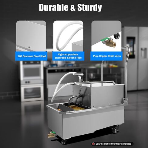 55 L /14.5 Gal Fryer Filter Machine 550W 110V Deep Fryer Oil Filter Machine with Oil Filtration System Stainless Steel Commercial Mobile Filter Cart with Wheels for Restaurant Supermarket in Saudi Arabia