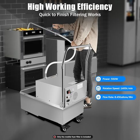 55 L /14.5 Gal Fryer Filter Machine 550W 110V Deep Fryer Oil Filter Machine with Oil Filtration System Stainless Steel Commercial Mobile Filter Cart with Wheels for Restaurant Supermarket in Saudi Arabia
