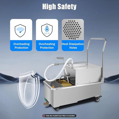 55 L /14.5 Gal Fryer Filter Machine 550W 110V Deep Fryer Oil Filter Machine with Oil Filtration System Stainless Steel Commercial Mobile Filter Cart with Wheels for Restaurant Supermarket in Saudi Arabia