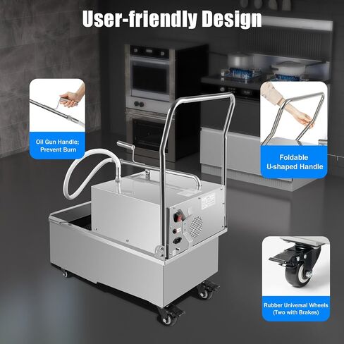 55 L /14.5 Gal Fryer Filter Machine 550W 110V Deep Fryer Oil Filter Machine with Oil Filtration System Stainless Steel Commercial Mobile Filter Cart with Wheels for Restaurant Supermarket in Saudi Arabia