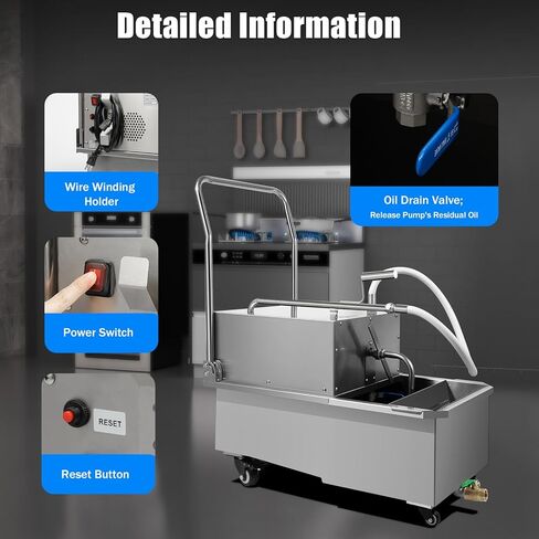 55 L /14.5 Gal Fryer Filter Machine 550W 110V Deep Fryer Oil Filter Machine with Oil Filtration System Stainless Steel Commercial Mobile Filter Cart with Wheels for Restaurant Supermarket in Saudi Arabia
