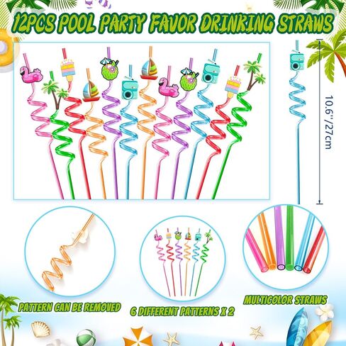 98 PCS Pool Party Party Favors Carphstring Party Party Party Favors Goodie حقائب مع قش شرب ملصقات أساور صفعة لاستلواحات Pool Party Supplies in Kuwait