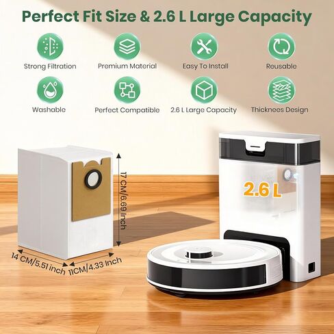 16 Pack M2 Plus Dust Bags Compatible with Lefant M2 Pro M2S Pro M2 Plus Robot Vacuum Bags 2.6L Large Capacity Heavy Duty Bags for Home Vacuum in Saudi Arabia