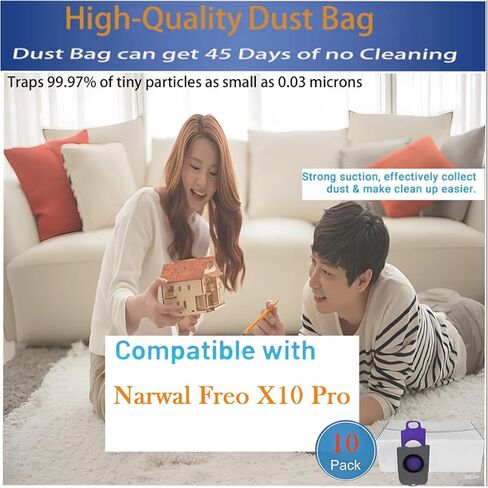 Dust Bags Replacement for Narwal Freo X10 Pro Robot Vacuum Cleaner Include: 10 Pack Vacuum Bags in Kuwait