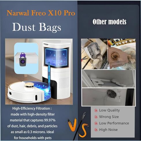 Dust Bags Replacement for Narwal Freo X10 Pro Robot Vacuum Cleaner Include: 10 Pack Vacuum Bags in Kuwait