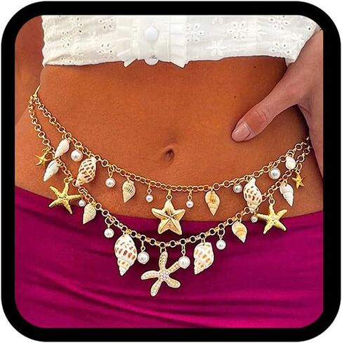 ELABEST Seashell Belt Shell Body Chain Starfish Waist Chain Bikini Beach Belly Chains for Women in Kuwait