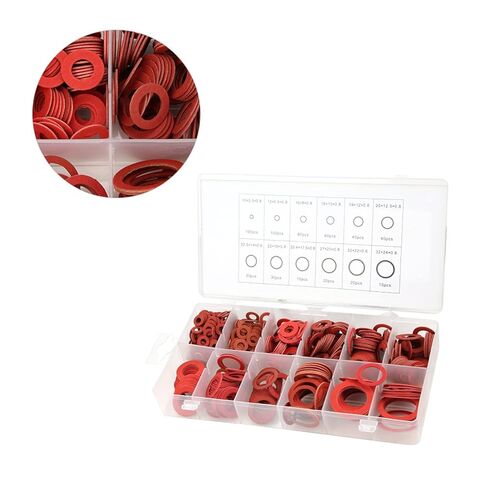 600 قطعة 12 مقاسًا من مجموعة غسالات الورق المصنوعة من الألياف الفولاذية الحمراء مجموعة متنوعة من الغسالات العازلة مع صندوق (600 قطعة) in Kuwait