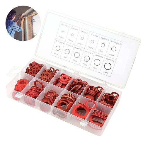 600 قطعة 12 مقاسًا من مجموعة غسالات الورق المصنوعة من الألياف الفولاذية الحمراء مجموعة متنوعة من الغسالات العازلة مع صندوق (600 قطعة) in Kuwait