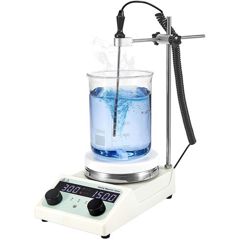 5.5 inch Magnetic Stirrer Hot Plate, Max Temp 572℉/ 300℃, 100-1500RPM Ceramic Coated Aluminum Stir Plate, Max 5L Stirring Capacity, with Stir Bar, Temp Probe Sensor, Stand in Kuwait