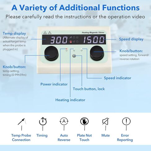 5.5 inch Magnetic Stirrer Hot Plate, Max Temp 572℉/ 300℃, 100-1500RPM Ceramic Coated Aluminum Stir Plate, Max 5L Stirring Capacity, with Stir Bar, Temp Probe Sensor, Stand in Kuwait
