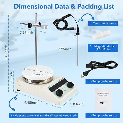 5.5 inch Magnetic Stirrer Hot Plate, Max Temp 572℉/ 300℃, 100-1500RPM Ceramic Coated Aluminum Stir Plate, Max 5L Stirring Capacity, with Stir Bar, Temp Probe Sensor, Stand in Kuwait