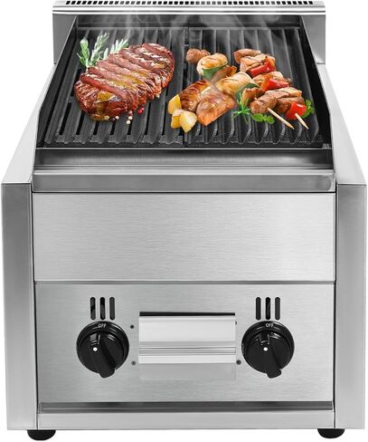 11x14in Commercial Gas Charbroiler, Countertop Stainless Steel Grill with 2 Burner, Heavy Duty Restaurant BBQ Broiler, 60TU/hr Outdoor Cooking Griddle Barbecue for Garden, Patio, Restaurants in Saudi Arabia