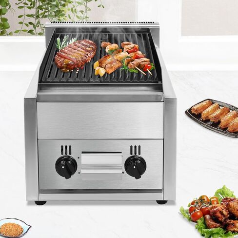 11x14in Commercial Gas Charbroiler, Countertop Stainless Steel Grill with 2 Burner, Heavy Duty Restaurant BBQ Broiler, 60TU/hr Outdoor Cooking Griddle Barbecue for Garden, Patio, Restaurants in Saudi Arabia