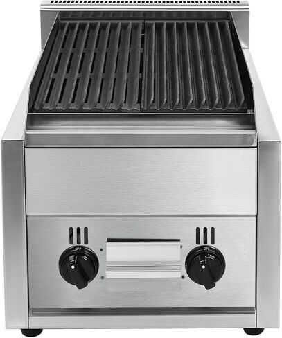 11x14in Commercial Gas Charbroiler, Countertop Stainless Steel Grill with 2 Burner, Heavy Duty Restaurant BBQ Broiler, 60TU/hr Outdoor Cooking Griddle Barbecue for Garden, Patio, Restaurants in Saudi Arabia