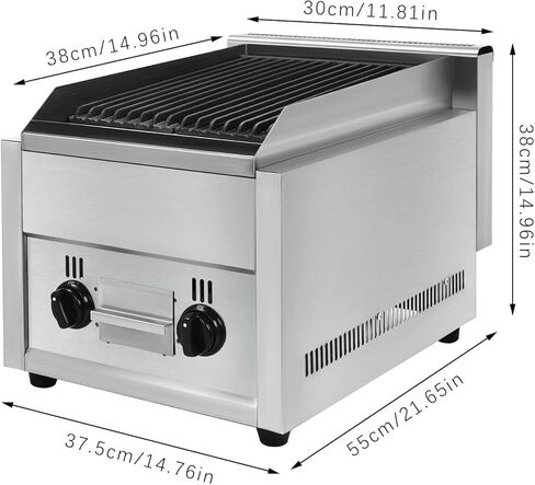 11x14in Commercial Gas Charbroiler, Countertop Stainless Steel Grill with 2 Burner, Heavy Duty Restaurant BBQ Broiler, 60TU/hr Outdoor Cooking Griddle Barbecue for Garden, Patio, Restaurants in Saudi Arabia