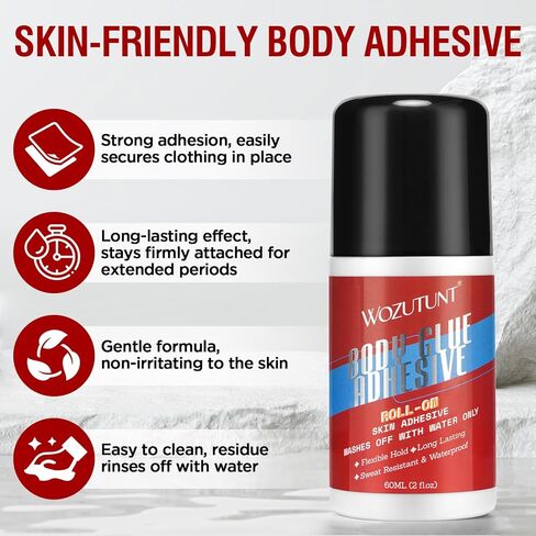 لاصق للجسم قابل للف للبشرة والملابس - مقاوم للعرق، يمكن غسله بالماء | لاصق عصري للراقصين، والجورب، والجوارب، والثياب، وحمالات الصدر، والشعر المستعار، والأزياء، وغراء الجلد السائل غير السام (2 أونصة سائلة) in Kuwait