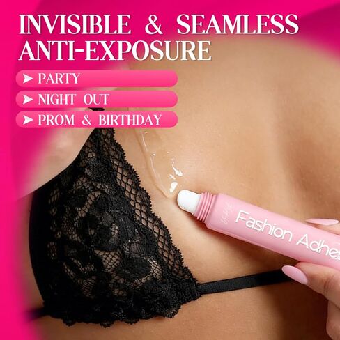 Body Adhesive for Clothes, Sweat-Proof & Long-Lasting Glue for Low-Cut Styles, Strapless Dresses & Work Blouses, Fabric-Safe Liquid Skin Glue for Dancers, Bras, Stockings, Gowns - 20ml in Kuwait