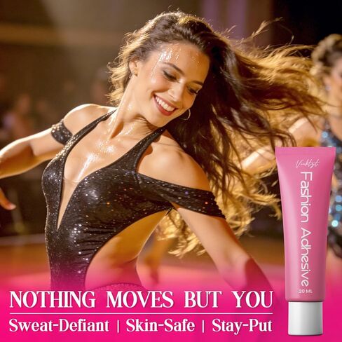 Body Adhesive for Clothes, Sweat-Proof & Long-Lasting Glue for Low-Cut Styles, Strapless Dresses & Work Blouses, Fabric-Safe Liquid Skin Glue for Dancers, Bras, Stockings, Gowns - 20ml in Kuwait