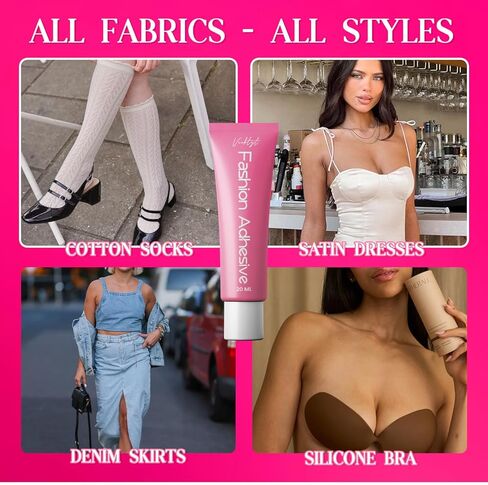 Body Adhesive for Clothes, Sweat-Proof & Long-Lasting Glue for Low-Cut Styles, Strapless Dresses & Work Blouses, Fabric-Safe Liquid Skin Glue for Dancers, Bras, Stockings, Gowns - 20ml in Kuwait