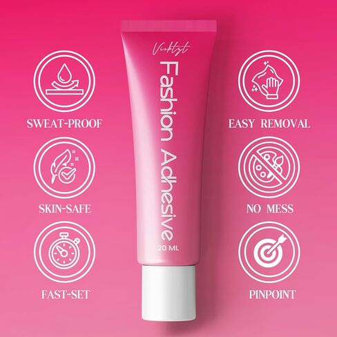 Body Adhesive for Clothes, Sweat-Proof & Long-Lasting Glue for Low-Cut Styles, Strapless Dresses & Work Blouses, Fabric-Safe Liquid Skin Glue for Dancers, Bras, Stockings, Gowns - 20ml in Kuwait