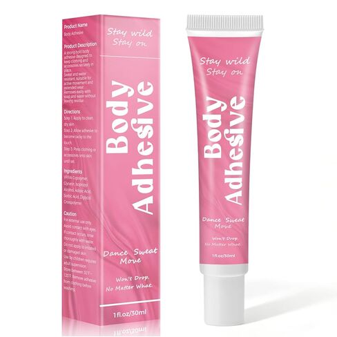 غراء لاصق للجسم للملابس والبشرة، غراء جسم آمن على القماش، مقاوم للعرق وقابل للغسل، شريط غراء عصري للراقصات، الجوارب، ملابس الرقص، حمالات الصدر، الشعر المستعار، الأزياء التنكرية، يثبت طوال اليوم، سريع الجفاف in Kuwait