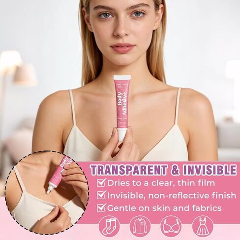 غراء لاصق للجسم للملابس والبشرة، غراء جسم آمن على القماش، مقاوم للعرق وقابل للغسل، شريط غراء عصري للراقصات، الجوارب، ملابس الرقص، حمالات الصدر، الشعر المستعار، الأزياء التنكرية، يثبت طوال اليوم، سريع الجفاف in Kuwait