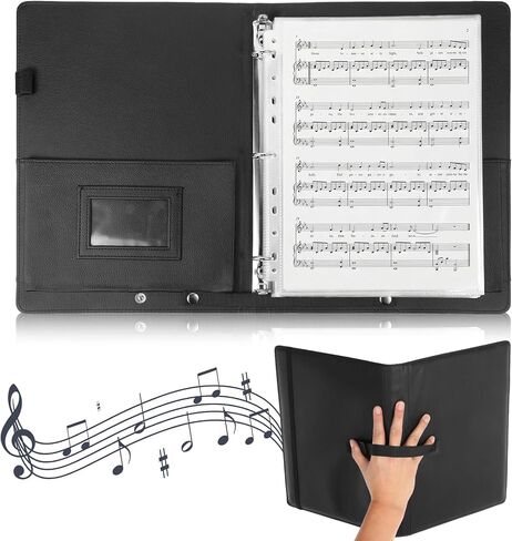 Choral Sheet Music Folder Organiser 3 Ring Black Choir Binder with Hand Strap PU Piano Music Sheet Holder Storage with Plastic Sleeves Fits Letter Size 8.5 x 11 Inch for Guitar, Orchestra, Band in Saudi Arabia
