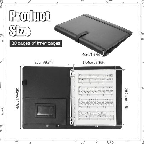 Choral Sheet Music Folder Organiser 3 Ring Black Choir Binder with Hand Strap PU Piano Music Sheet Holder Storage with Plastic Sleeves Fits Letter Size 8.5 x 11 Inch for Guitar, Orchestra, Band in Saudi Arabia