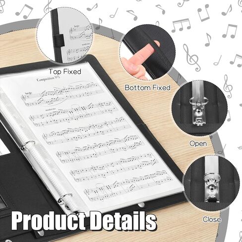 Choral Sheet Music Folder Organiser 3 Ring Black Choir Binder with Hand Strap PU Piano Music Sheet Holder Storage with Plastic Sleeves Fits Letter Size 8.5 x 11 Inch for Guitar, Orchestra, Band in Saudi Arabia
