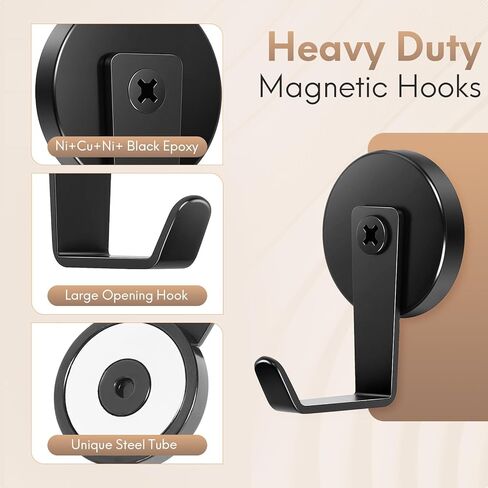 Neosmuk Magnetic Hooks,170lb Heavy Duty Magnet Wreath Hanger,Steel-Tube Base,No-Drill Door Hook, L-Cruise Cabin Door Hook,Black,2 Pack in Kuwait