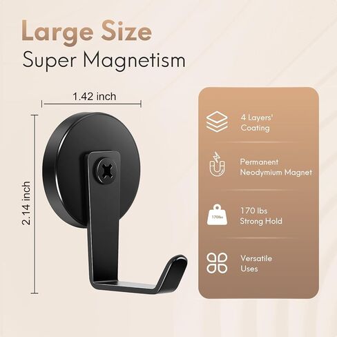 Neosmuk Magnetic Hooks,170lb Heavy Duty Magnet Wreath Hanger,Steel-Tube Base,No-Drill Door Hook, L-Cruise Cabin Door Hook,Black,2 Pack in Kuwait