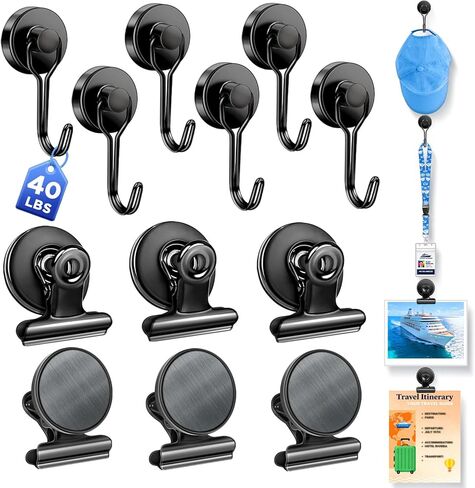 40lbs+ Magnetic Hooks and Clips Set for Cruise Cabins, 12 Pack Cruise Magnetic Organizer for Hanging Clothes, Hats, Lanyards, Daily Schedules - Cruise Essentials, Magnetic Hanger for Classroom, Fridge in Saudi Arabia