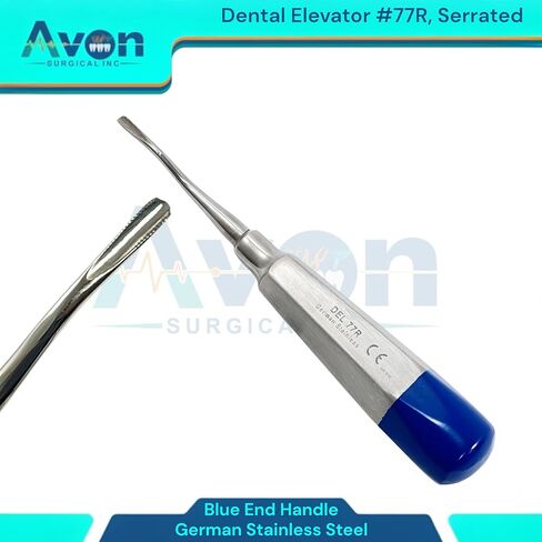 مصعد الأسنان Root Pick رقم 77R، طرف مسنن ذو إزاحة طفيفة | مقبض مجوف خفيف الوزن بأطراف ملونة (أزرق وذهبي) | الفولاذ المقاوم للصدأ الألماني (مجموعة من 2) in Saudi Arabia