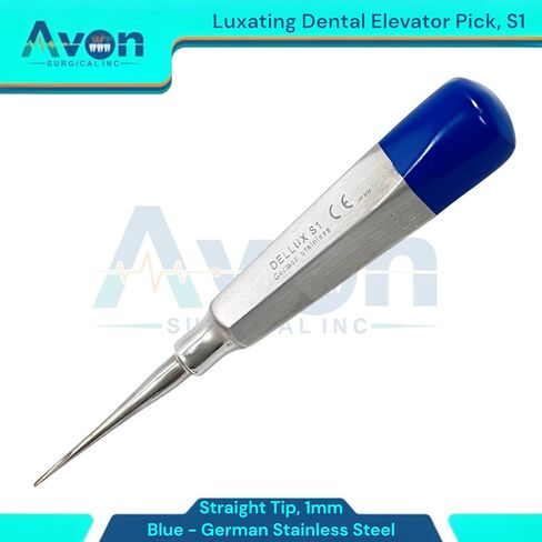 مصعد جذر الأسنان ذو الرؤوس المستقيمة مقاس 1 مم، أدوات استخلاص الأسنان والأضراس - #S1 - مصعد بمقبض أزرق - الفولاذ المقاوم للصدأ الألماني (قطعة واحدة) in Kuwait