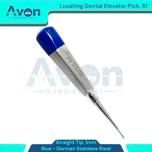 مصعد جذر الأسنان ذو الرؤوس المستقيمة مقاس 1 مم، أدوات استخلاص الأسنان والأضراس - #S1 - مصعد بمقبض أزرق - الفولاذ المقاوم للصدأ الألماني (قطعة واحدة) in Kuwait