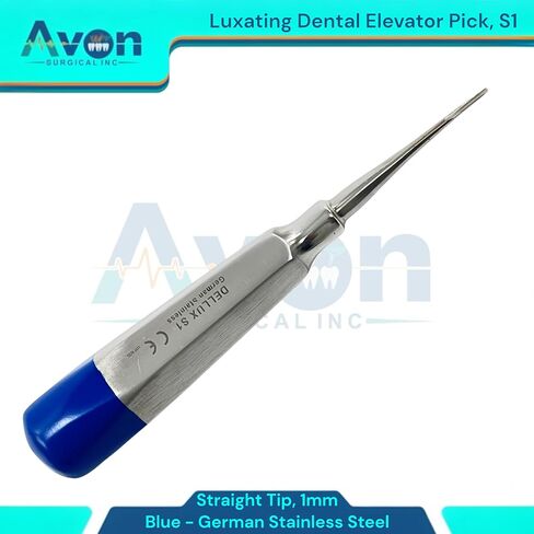 مصعد جذر الأسنان ذو الرؤوس المستقيمة مقاس 1 مم، أدوات استخلاص الأسنان والأضراس - #S1 - مصعد بمقبض أزرق - الفولاذ المقاوم للصدأ الألماني (قطعة واحدة) in Kuwait
