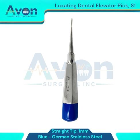 مصعد جذر الأسنان ذو الرؤوس المستقيمة مقاس 1 مم، أدوات استخلاص الأسنان والأضراس - #S1 - مصعد بمقبض أزرق - الفولاذ المقاوم للصدأ الألماني (قطعة واحدة) in Kuwait