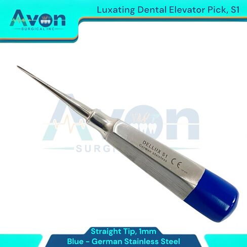 مصعد جذر الأسنان ذو الرؤوس المستقيمة مقاس 1 مم، أدوات استخلاص الأسنان والأضراس - #S1 - مصعد بمقبض أزرق - الفولاذ المقاوم للصدأ الألماني (قطعة واحدة) in Kuwait