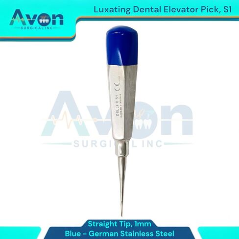مصعد جذر الأسنان ذو الرؤوس المستقيمة مقاس 1 مم، أدوات استخلاص الأسنان والأضراس - #S1 - مصعد بمقبض أزرق - الفولاذ المقاوم للصدأ الألماني (قطعة واحدة) in Kuwait