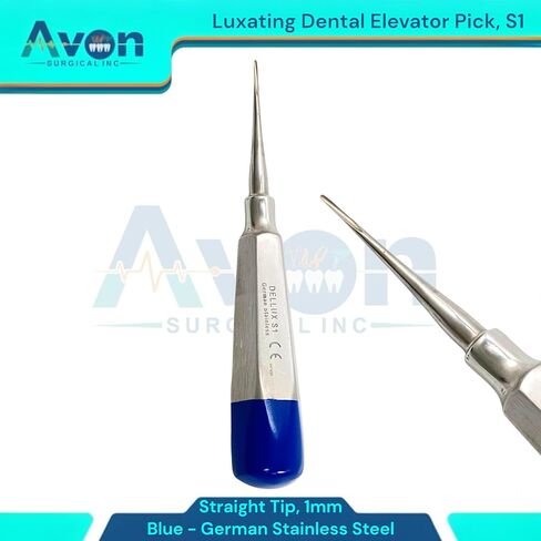 مصعد جذر الأسنان ذو الرؤوس المستقيمة مقاس 1 مم، أدوات استخلاص الأسنان والأضراس - #S1 - مصعد بمقبض أزرق - الفولاذ المقاوم للصدأ الألماني (قطعة واحدة) in Kuwait